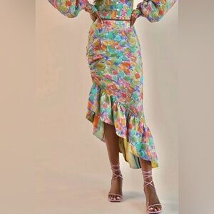 Anthropologie Hope For Flowers Asymmetrical Slim Floral Midi Skirt | Size M
